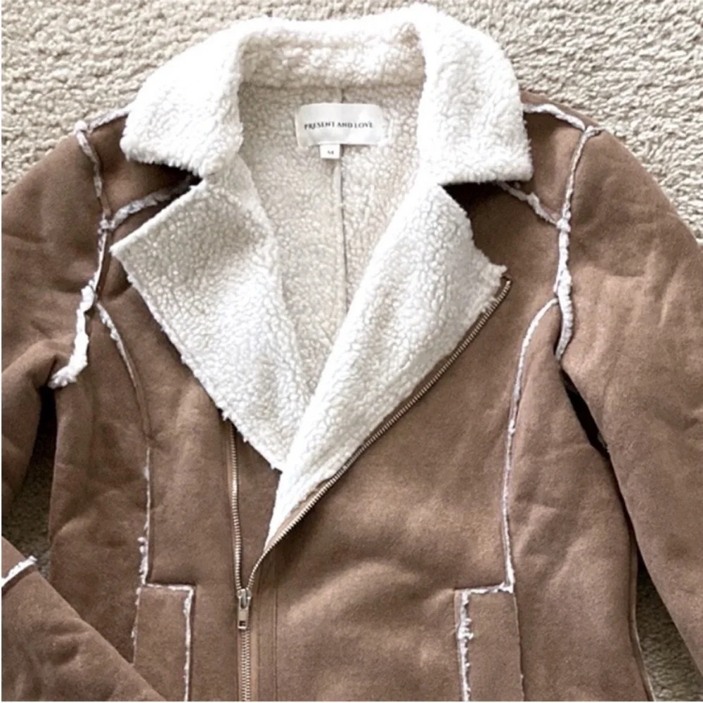 Tan Faux Suede Long Sleeve Moto Style Jacket - Picture 2 of 9